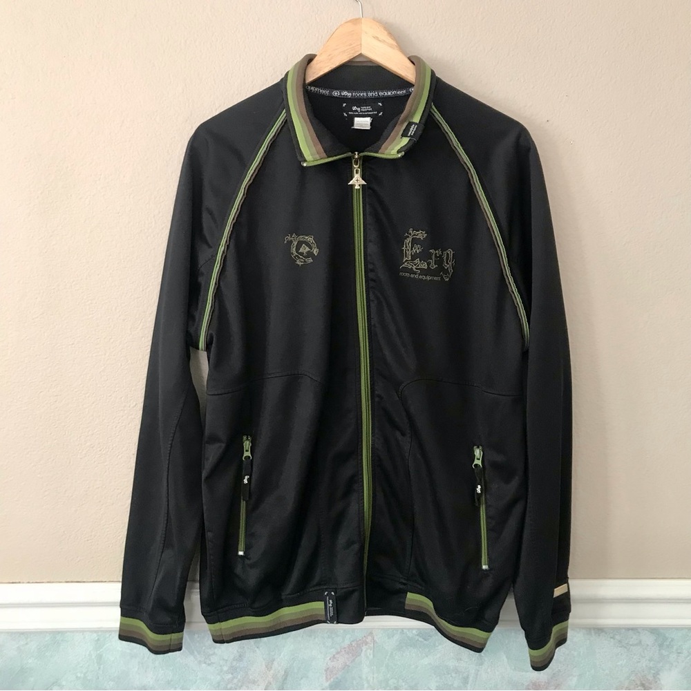 LRG Roots And Equipment Vintage Men’s Zip Up Track Jacket Black Embroidered XL
